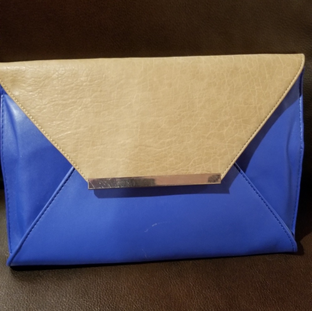 Royal blue and tan purse